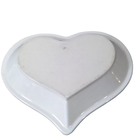 Blue Spongeware Heart Shaped Pie Dish w/ Blue Heart Decor Glazed - Picture 2 of 4